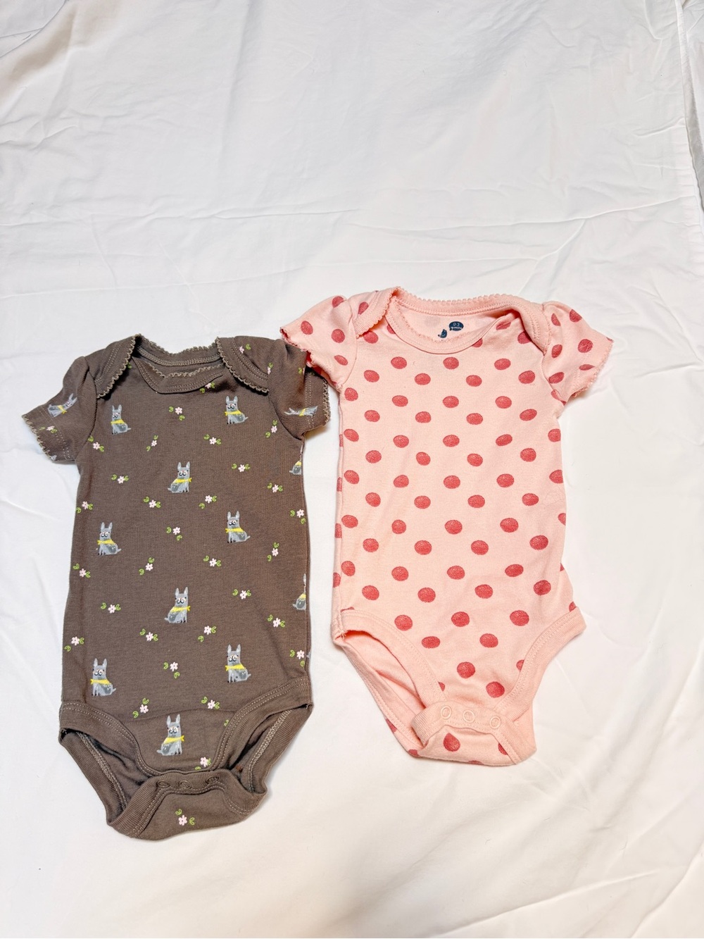 Organic cotton onesie set Pink Polka Dot and brown french bulldog